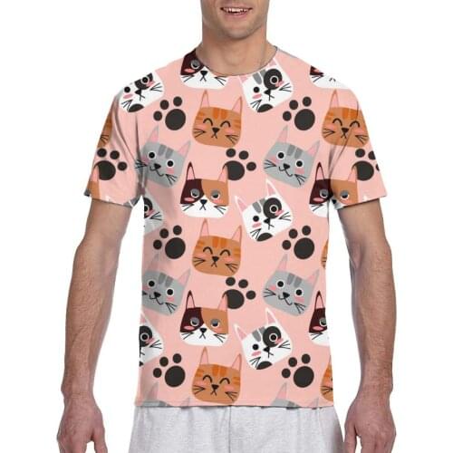 2020 Mens T shirts Fashion New Summer Mens Short Sleeve T-shirt Casual Cartoon Cats And Paw Prints Tshirt For Man Full Printed