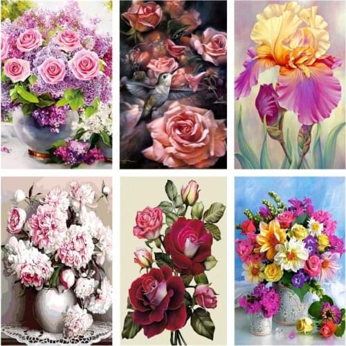 DIY Flower Pattern Diamond Painting Rose Mosaic Full Round Drill Cross Stitch Bedroom Wall Painting Home Diamond Sewing Gift