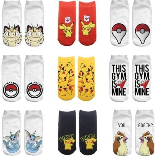 TAKARA TOMY Pokemon Socks Kawaii Cartoon Anime Pikachu Printing Ankle Short Socks Women Men Cosplay Costumes Party Decoration