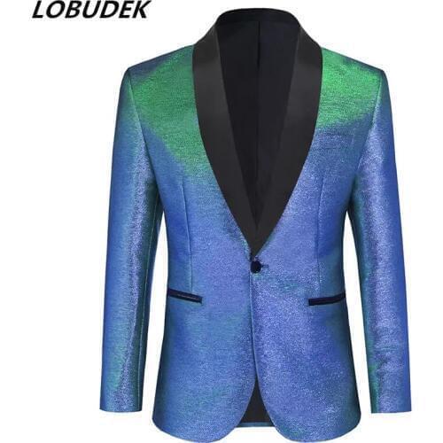 New Men Shawl Lapel Blazer Fashion Slim Fit Casual Coat Male Singer Performance Suit Jackets Bar Prom Evening Stage Host Blazers