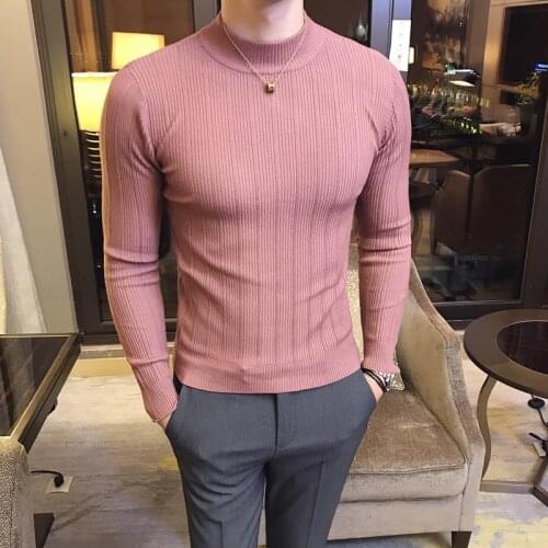 2020 Autumn and Winter New Mens Fashion Boutique Cotton Solid Color British Gentleman Knitted Sweater / Male Casual Hood Sweater