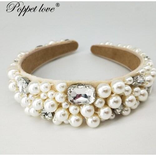 Elegant Fashion Wedding Birthday Crystal Handmade Pearl Hair Bands Headband Hair Accessories Ornaments Head Wear Hoop for Women