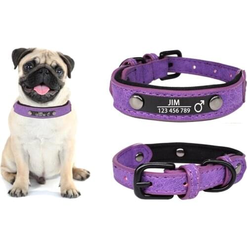 Dog Collars Personalized ID Tags Pet Custom Engraved Name Cat Leather Collar Necklace For Small Medium Large Dogs Puppy Pitbull