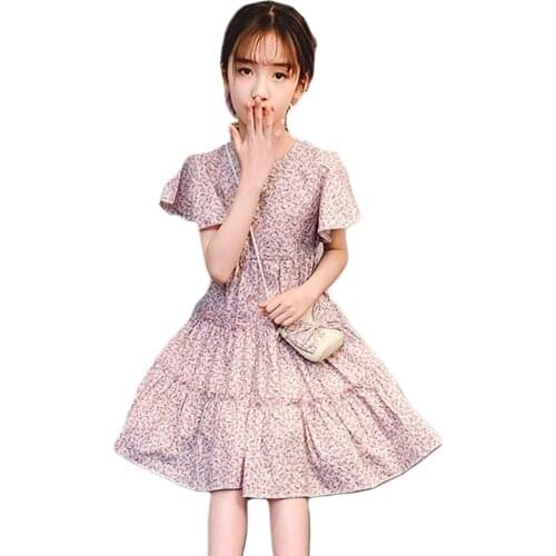 Big Girl Dress Floral Pattern Girls' Dresses Casual Style Children Party Dresses Summer Girls Clothes 6 8 10 12 14