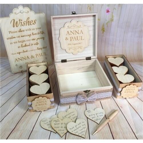 Customize Wood Rustic Vintage Wedding Guest Book Alternative Drop in Wish Box Wishes birthday baby shower drop top box guestbook
