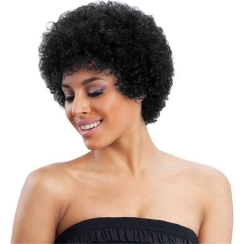 Full Machine Short Afro Curly Human Hair Wigs 150% Density Brazilian Remy Human Hair Wig Short Pixie Cut Wig Fort Black Women