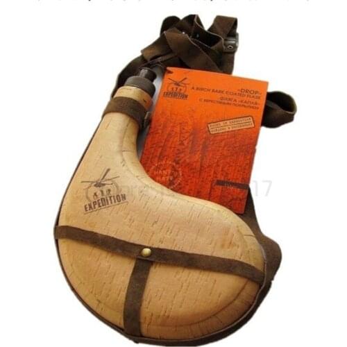 ENERGE SPRING Birch Bark Kettle Outdoor Portable Water Bottle Wine Bag With Cowhide Strap Birch Bark Hip Flask For Alcohol