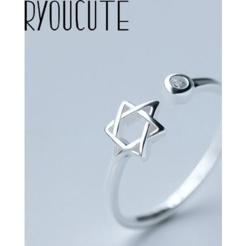 RYOUCUTE 100% Real Silver Color Jewelry Fashion Fresh David Star Rings for Women Bijoux Statement Antique Ring Anillos