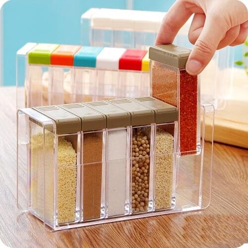 Creative 6 grid Plastic Seasoning box Stylish kitchen spice jar Simple Storage Box Transparent Storage Bottles