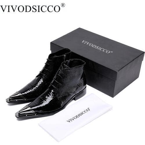 VIVODSICCO NEW Style Top quality Designer Black Snake Skin Men Shoes Luxury Chelsea Mens Western Motorcycle Boots Dress Shoes