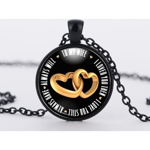 To My Wife Glass Cabochon Pendant Necklace for Women Heart Love Glass Ball Pendant Family Wedding Anniversary Gift