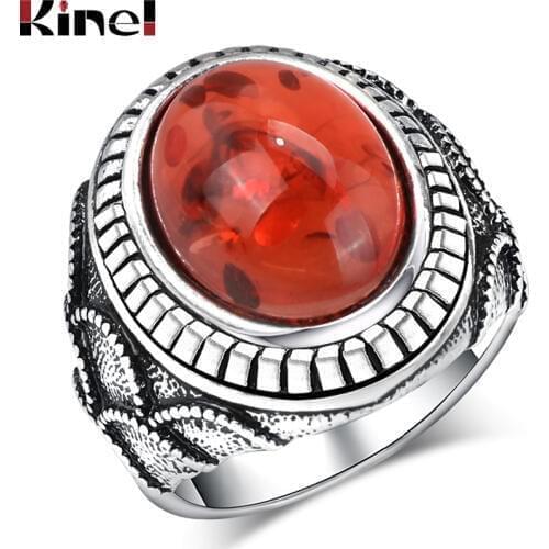 Kinel Boho Punk Red Opal Gem Rings For Women Turkish Jewelry Vintage Silver Color Love Party Ring Accessories 2017 New