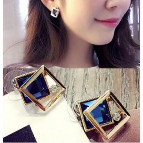 2020 Famous Brand New Fashion Brincos Gold Color Jewelry Big Blue Crytal Square Stud Earrings For Women jewelry gift