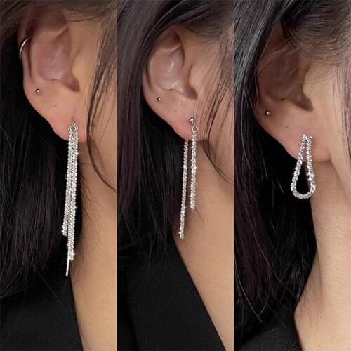 925 Sterling Silver Long Tassel Chain Earrings for Women Sparkling Dangle Earrings Party Jewelry New
