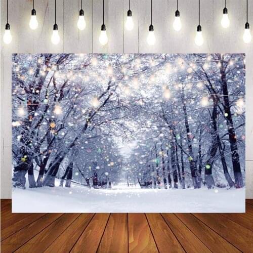 Winter Snow World Backdrop Hanging String Lights Christmas Wedding Party Photography Background For Photo Studio Prop