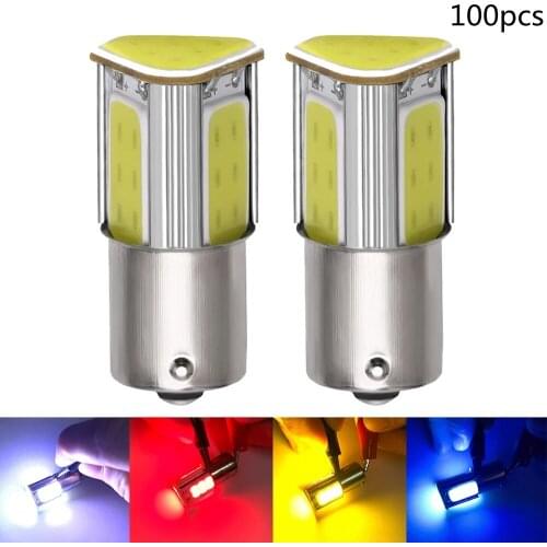 100Pcs 1156 LED P21W BA15S COB Car Turn Signal Light Tail Brake Bulb 12V 1157 BAY15D P21/5W Auto Parking Backup Reverse Bulb 12v