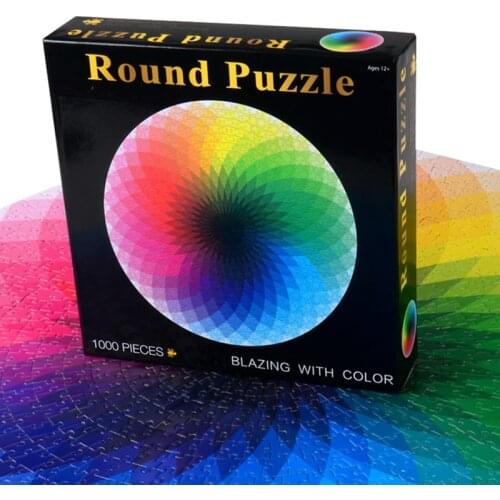 1000 Pieces Colorful Round Rainbow Jigsaw Puzzle Paper Geometrical Space Puzzle for Adult Kids DIY Educational Stress Relief Toy
