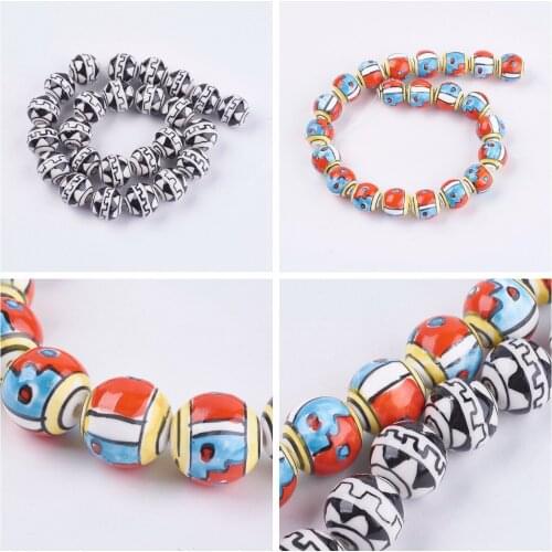 25Pcs 16x16mm Handmade Round Porcelain Beads Printed Ceramic Bead Loose Spacer For Bracelet DIY Craft Jewelry Making