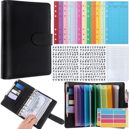 33pcs/set A6 PU Leather Folder Budget Cash Envelope System Budget Planning Expenditure Budget Sheet and Labels for Bills Notepad