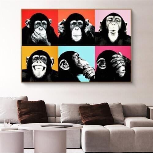 Abstract Funny Monkey Canvas Paintings On The Wall Art Posters And Prints Animals Graffiti Art Pictures For Kids Room Wall Decor