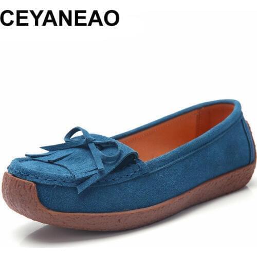 CEYANEAO Spring Autumn Woman Shoes Cow Suede Leather Women Flats Tassel Womens Loafers Moccasins Female Shoe Slip On Footwear