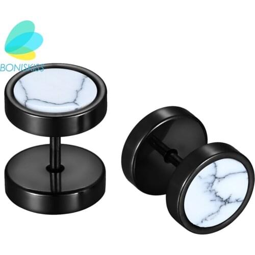 Boniskiss Black Stud Men Earrings Double Sided Ear Stud Earrings Stainless Steel Stud Earrings Boucle D'oreille Femme Pendante