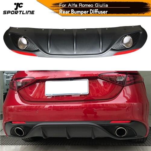 Black PP Car Rear Bumper Lip Diffuser Spoiler With Exhaust Tips for Alfa Romeo Giulia Sedan 4 Door 2016 2017 Quadrifoglio TI