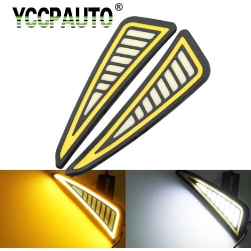 YCCPAUTO Car Styling DRL Daytime Running Lights Driving Triangle Stripe White Yellow Dual Color Waterproof COB Light 2PCS
