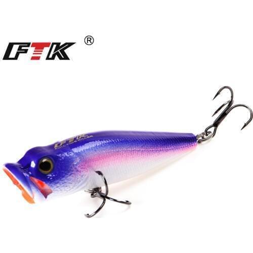 FTK 1pc Fishing Lure 65mm 6g Popper Frog Lure Swimbait Floating Wobblers Minnow Bass Bait Plug Jigging Lure Fishing Tackle