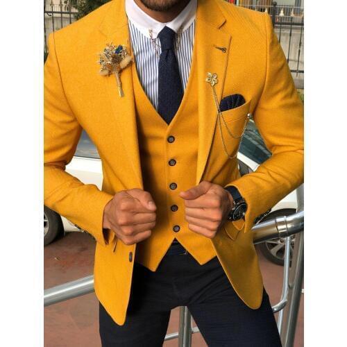 Custom Made Mens Suit 2020 Vintage Polyester Formal Best Man Suits Groom Wear Tweed Tuxedos 3 Pieces Suits (Jacket+Pants+vest)