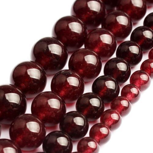 A+ Dark Red Jades Round Beads Natural Chalcedony Loose Stone Beads For Jewelry Making DIY Bracelet Ear Studs 15'' 6 8 10 12mm