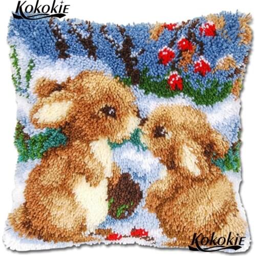 Latch Hook Kits diy rug pillow Mat Cross Stitch Needlework Cushion Crocheting Rug Embroidery pillowcase rabbit 3d carpet