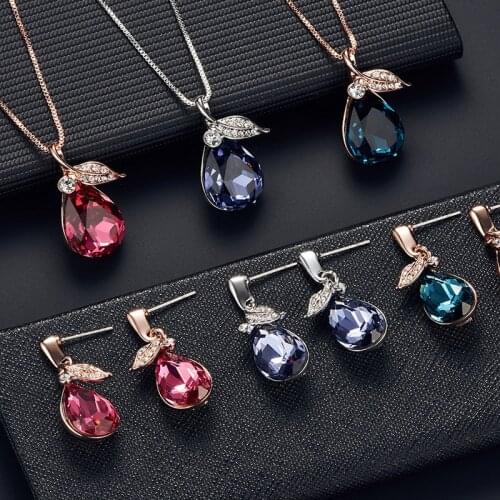 Fashion 925 Silver Womens Necklace Earrings Jewelry Set Ruby Sapphire Gemstone Zircon Oval Flower Pendants Jewelry For Gifts