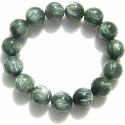 Genuine Green Seraphinite Natural Stone Crystal Round Beads 14mm Women Mens Stretch Bracelets