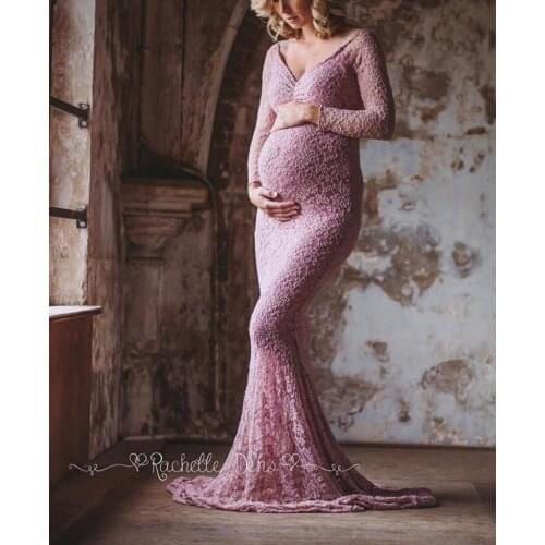 New Maternity Dresses European And American Womens Lace Long-Sleeved Dress For Pregnant Women Maternity Dresses For Photo Shoot