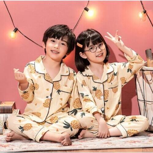 New Pajama Sets For Children Long Sleeve Autumn Cardigans Printed Thin Korean Homewear Pockets Girls Pyjamas Boys Kids Sleepwear