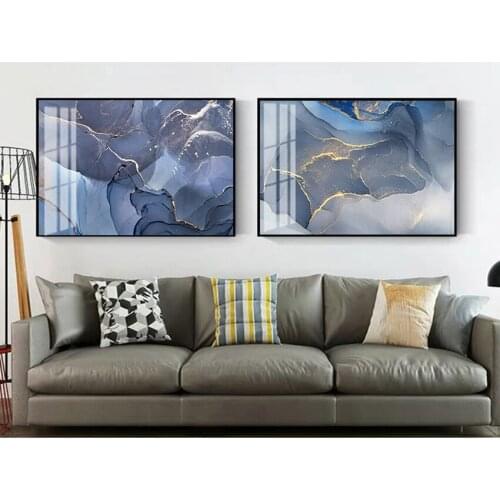 Nordic Decorative Picture Home Decor Marble Texture Abstract Gold Blue Wall Art Print Modern Style Canvas Ink Painting