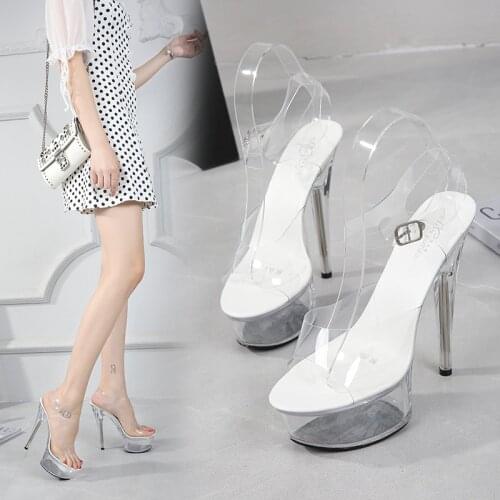 STAN SHARK Summer Sexy Women High Heels 15cm Woman Transparent Crystal Shoes Sandals Slippers Size 34-43 Thin Heel Wedding Shoes