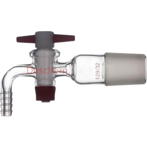 29/32 Glass Vacuum Adapter,Lab PTFE Stopcock,90-bent 10mm Hose Connection
