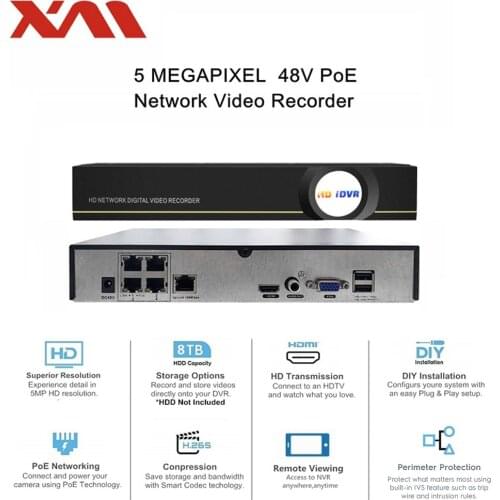 XM PoE NVR 4Channel Home Security Camera System Video Recorder Support 5MP/4MP/1080P HD IP Camera P2P ONVIF CCTV System