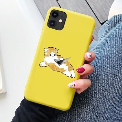 Yellow Funny Cat Phone Case For iPhone 11 12pro X XS Max XR Soft Silicone Cover For iPhone 7 8 6s Plus se 2020 Cute Cartoon Case