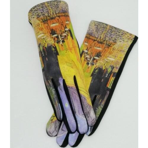 Womens Touch Screen Gloves Winter Warm Suede Leather Mittens Femmes Coffee House Print Cycling Glove Plus Velvet Driving Gants