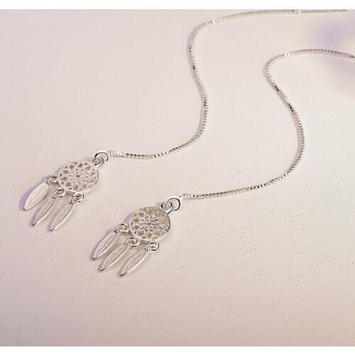 Prevent allergy 925 Sterling Silver Tassel Feather Drop Earring for Women Christmas Jewelry eh496