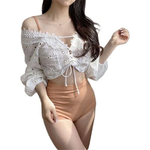 Womens Swimwear 2021Japanese and Korean New Three - Piece Suit Sexy Bikini + Sun Protection Long Sleeve Blouse