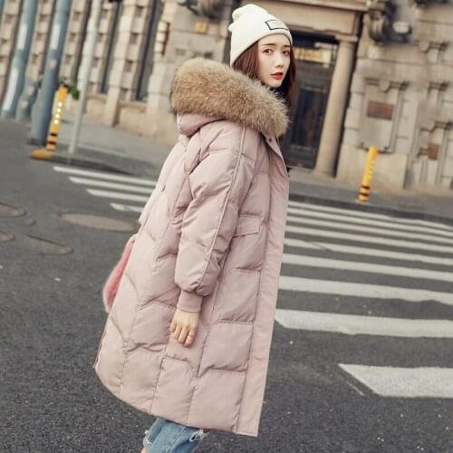 Winter White Duck Down Coat Women Long Warm Down Jacket Coat Female Big Fur Collar Down Parkas Coats Ladies Thick Black Overcoat
