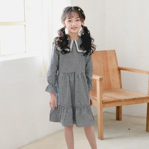 2020 Spring New Fashion Preppy Style Girls Dresses Baby Girls Plaid Dresses Navy Collar Cute Princess Dresses for Girls, #8284