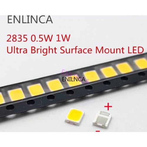 100pcs SMD LED 2835 White Chip 0.5 W 3V 6V 9V 18V 50-55LM Ultra Bright Surface Mount LED Light Emitting Diode Lamp