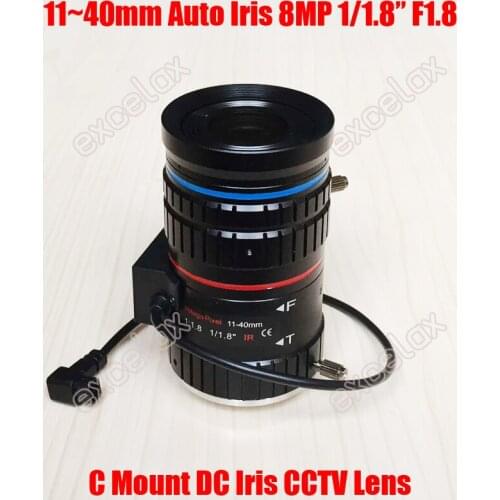 8MP 4K 1/1.8" 11-40mm F1.8 Manual Varifocal Zoom DC Auto Iris IR CCTV Lens C Mount for 5MP 6MP 8 Megapixel HD IP Box Body Camera