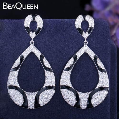 BeaQueen Large Water Drop Shape Cubic Zircon Micro Paved Long Black Snake Costume Earrings Fashion Jewelry for Women E267