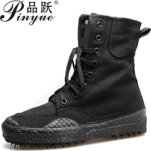 High-waisted training shoes black canvas outdoor boots high side combat male special forces military tactical security boots